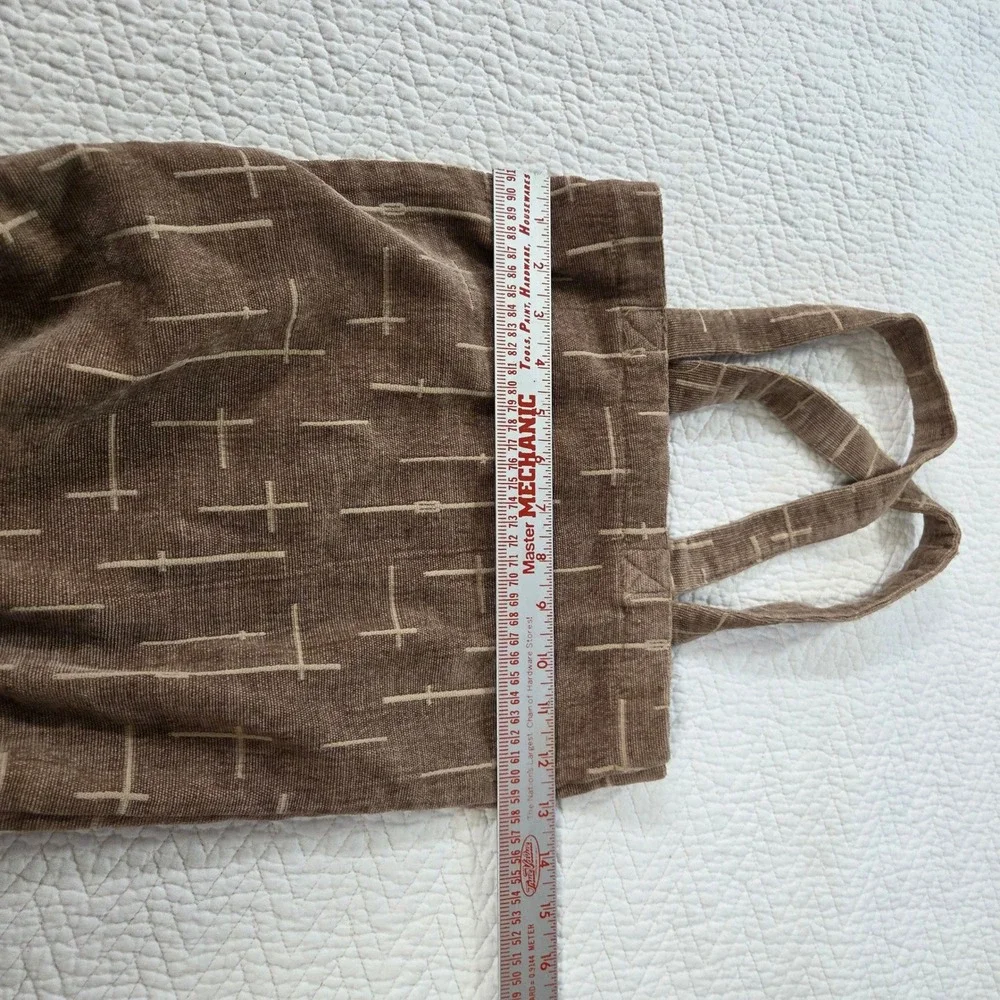 Brown Corduroy Abstract Cross Print‎ Tote Bag Minimalist Boho Shopper Handbag